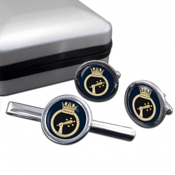 HMS Turbulant (Royal Navy) Round Cufflink and Tie Clip Set