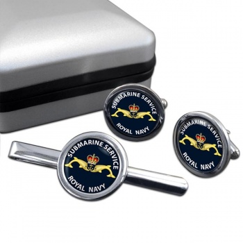 Royal Navy Submarine Service Round Cufflink and Tie Clip Set