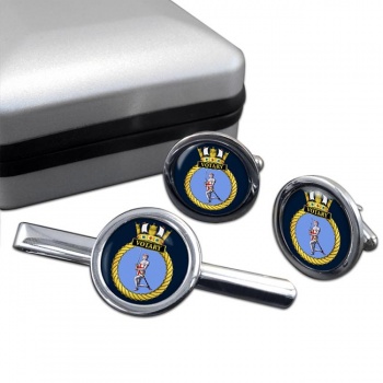 HMS Votary (Royal Navy) Round Cufflink and Tie Clip Set