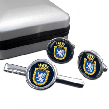 HMS Wallace (Royal Navy) Round Cufflink and Tie Clip Set