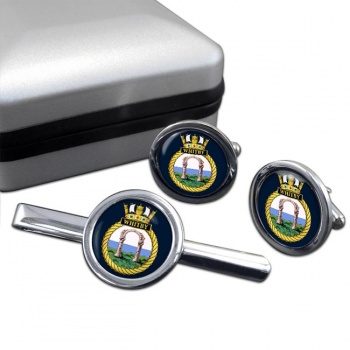 HMS Whitby (Royal Navy) Round Cufflink and Tie Clip Set