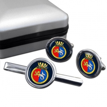 HMS Yarmouth (Royal Navy) Round Cufflink and Tie Clip Set