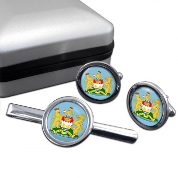 British Hong Kong Round Cufflink and Tie Clip Set