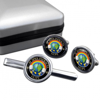 Hope Scottish Clan Round Cufflink and Tie Clip Set