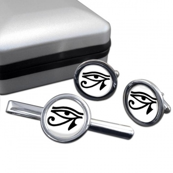 Eye of Horus Round Cufflink and Tie Clip Set