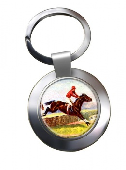 Horse Racing over Hurdles Chrome Key Ring