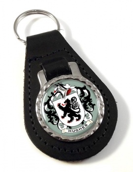 Hughes Coat of Arms Leather Key Fob