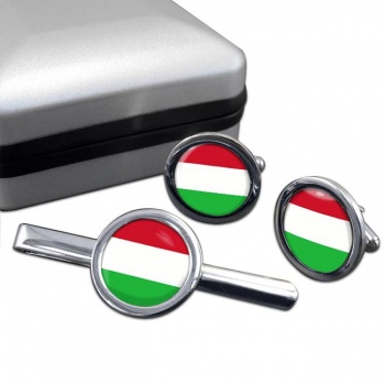 Hungary Round Cufflink and Tie Clip Set