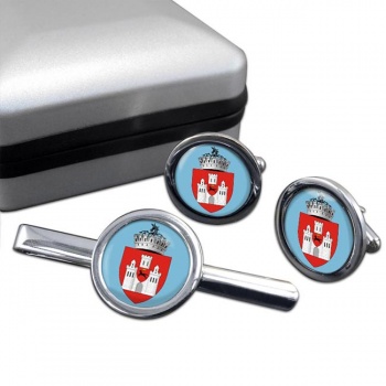 Iasi (Romania) Round Cufflink and Tie Clip Set