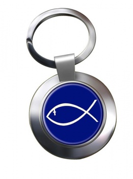 Jesus Fish Ichthys Leather Chrome Key Ring