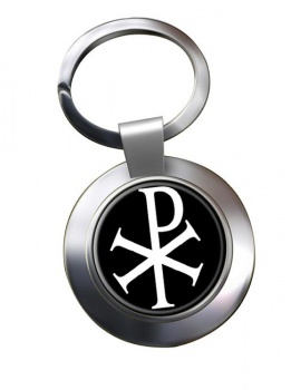 Chi-Rho Chrismon Leather Chrome Key Ring