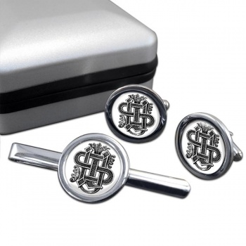 Christogram Entwined Round Cufflink and Tie Clip Set