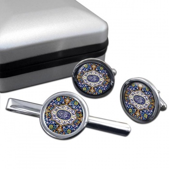 Iman reza Round Cufflink and Tie Clip Set