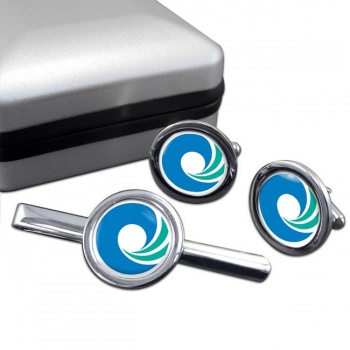 Incheon (South Korea) Round Cufflink and Tie Clip Set