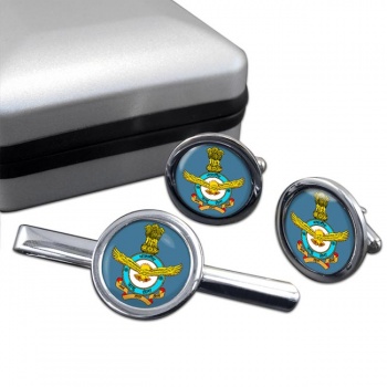 Indian Air Force Round Cufflink and Tie Clip Set