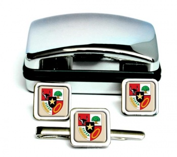 Indonesia Square Cufflink and Tie Clip Set