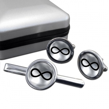 Infinity Symbol Metallic Round Cufflink and Tie Clip Set