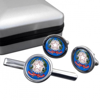 Stemma Italiano (Italy) Round Cufflink and Tie Clip Set