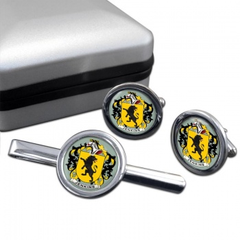 Jenkins Coat of Arms Round Cufflink and Tie Clip Set