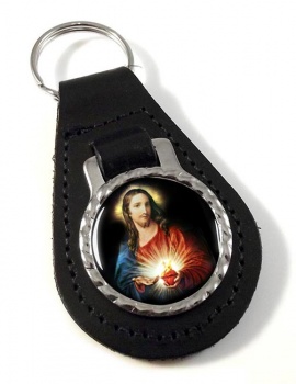 Sacred Heart of Jesus Leather Key Fob