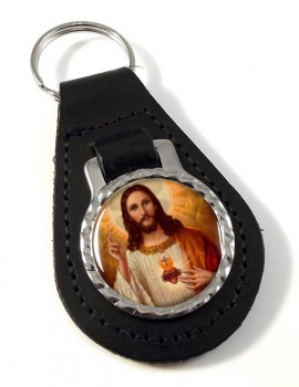 Jesus Sacred Heart Leather Key Fob