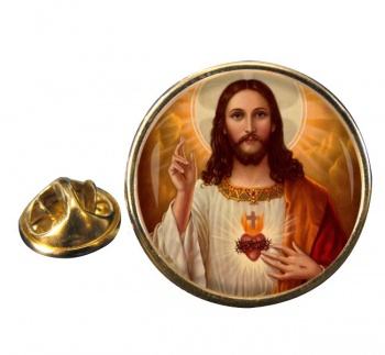 Jesus Sacred Heart Round Pin Badge