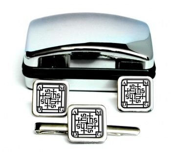 Jesuit Cross Square Cufflink and Tie Clip Set