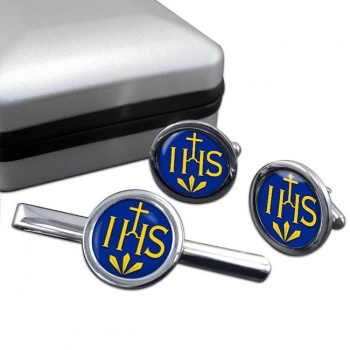 Society of Jesus (Jesuit) Round Cufflink and Tie Clip Set