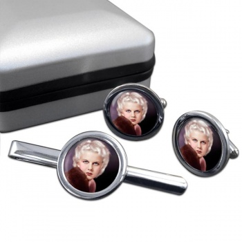 Jean Harlow Round Cufflink and Tie Clip Set