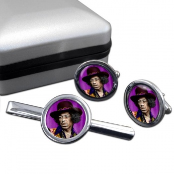 Jimi Hendrix Round Cufflink and Tie Clip Set