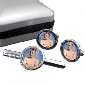 John L. Sullivan Round Cufflink and Tie Clip Set