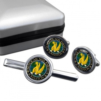 Johnston Scottish Clan Round Cufflink and Tie Clip Set