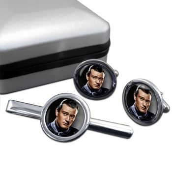 John Wayne Round Cufflink and Tie Clip Set