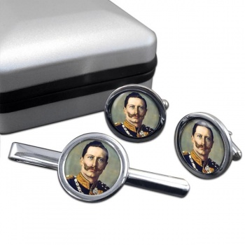 Kaiser Wilhelm II Round Cufflink and Tie Clip Set