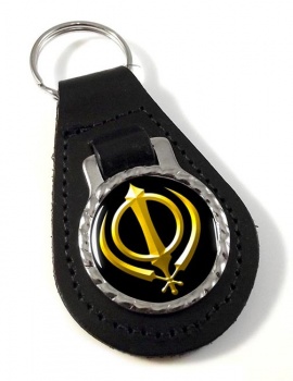 Khanda relief Leather Key Fob