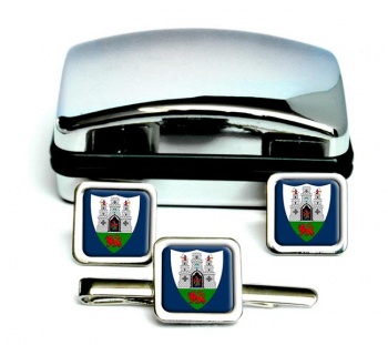 Kilkenny City (Ireland) Square Cufflink and Tie Clip Set