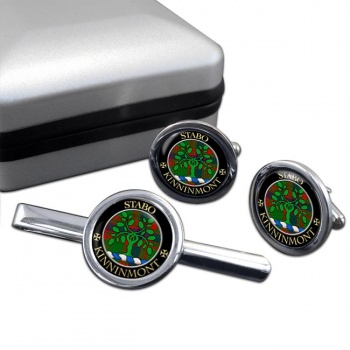 Kinnonmont Scottish Clan Round Cufflink and Tie Clip Set