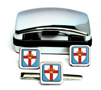 Koblenz (Germany) Square Cufflink and Tie Clip Set