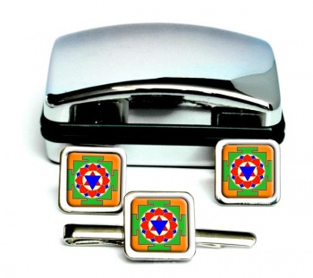 Krishna Yantra Square Cufflink and Tie Clip Set