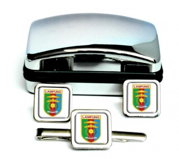 Lampung (Indonesia) Square Cufflink and Tie Clip Set