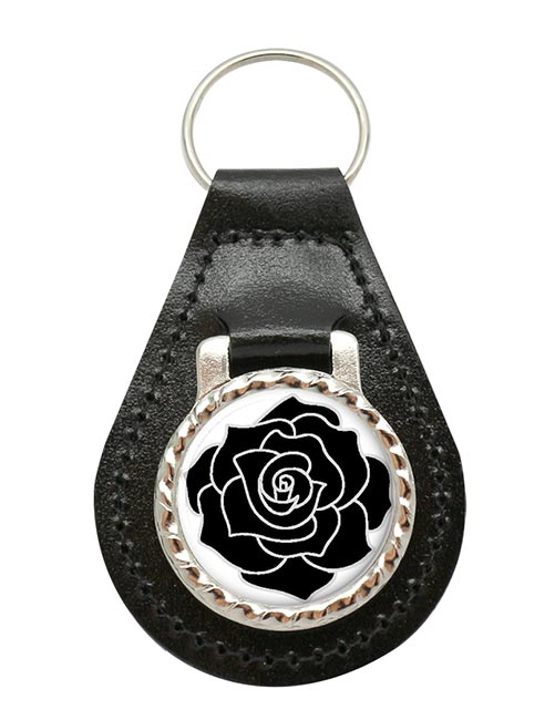 Black Rose Leather Key Fob