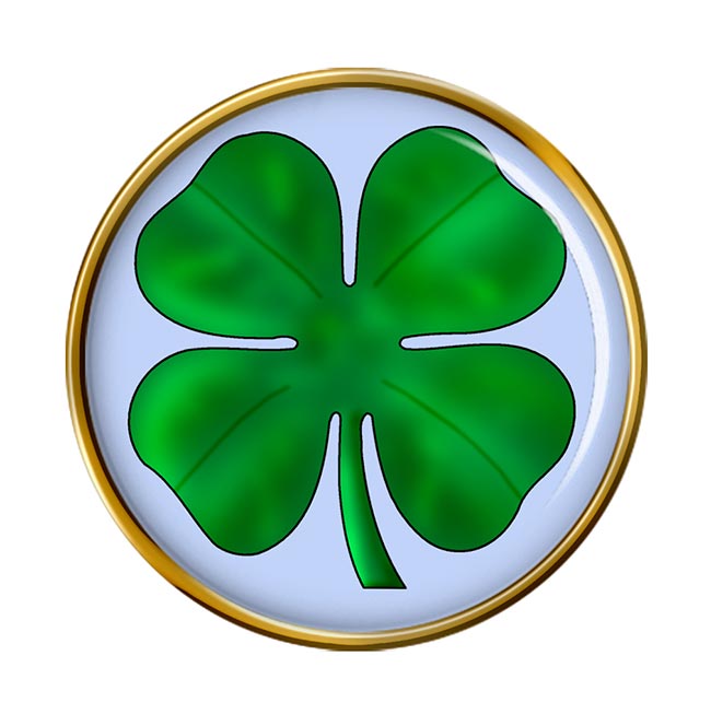 Lucky Four Leaf Clover Round Pin Badge