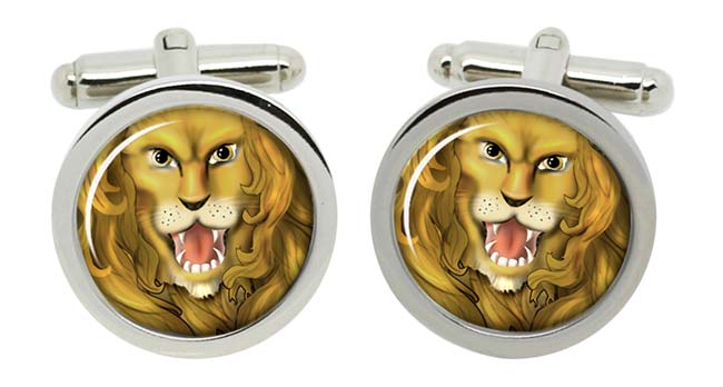 Lion's Face Cufflinks in Chrome Box