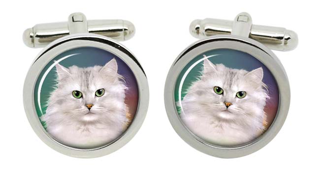 White Cat Cufflinks in Chrome Box