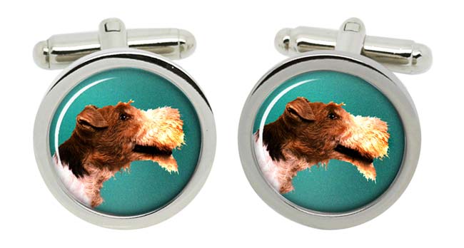 Wire Fox Terrier Cufflinks in Chrome Box