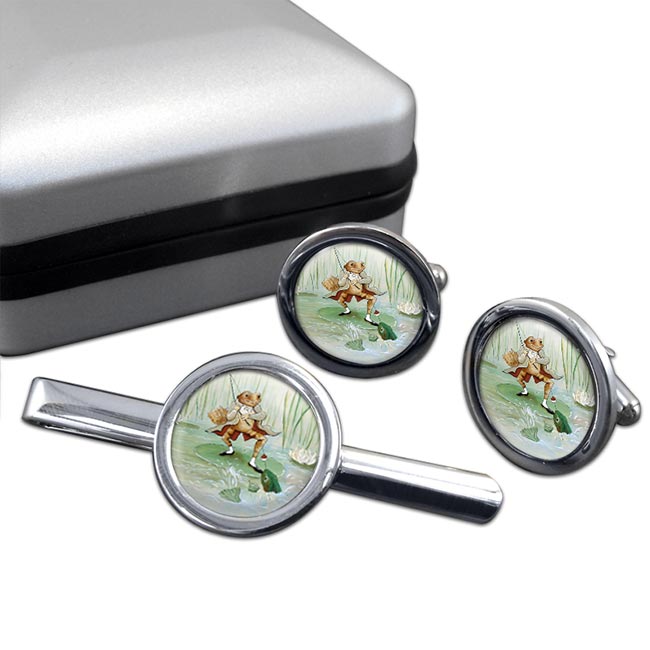 Angling Frog by Beatrix Potter Round Cufflink and Tie Clip Set