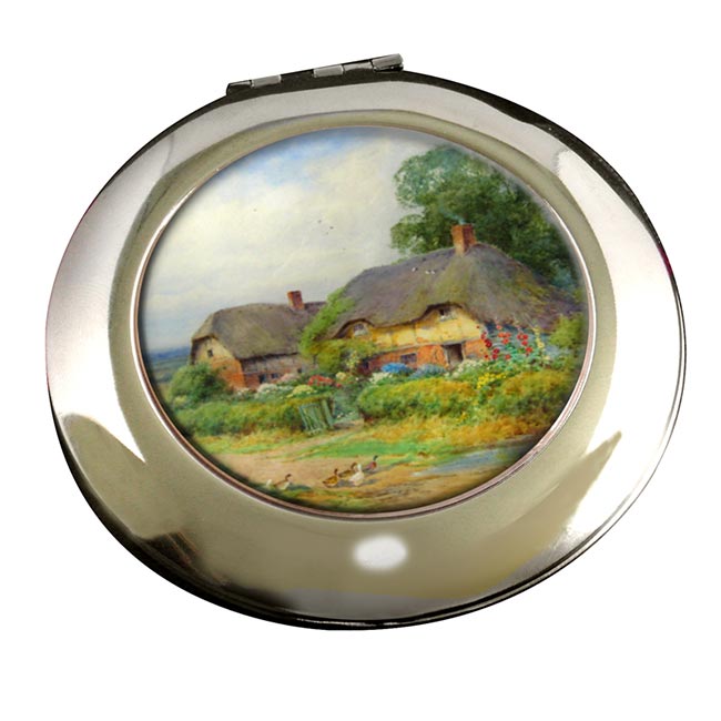 Two Cottages by Lilian Stannard Round Mirror