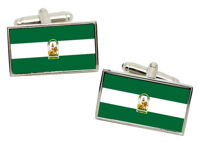 Andalusia Andalucía (Spain) Flag Cufflinks in Chrome Box