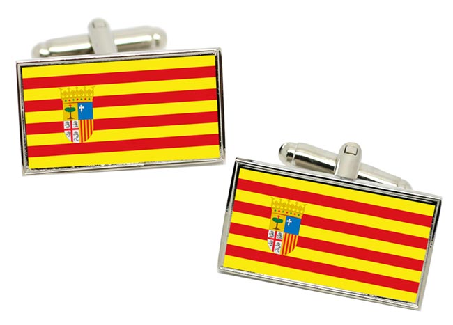 Aragon (Spain) Flag Cufflinks in Chrome Box