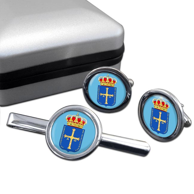 Flag Cufflinks in Chrome Gift box Asturias Spain